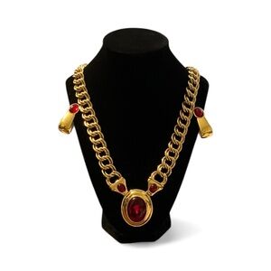 Napier Big Medallion Set w/ Double Link Chain & Earrings- Runway Renaissance 90s